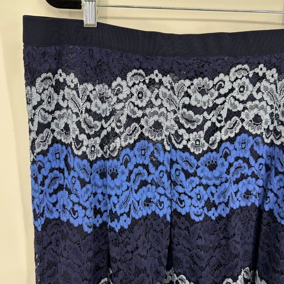 3/$25 Isaac Mizrahi Floral Lace Skirt 20W Short Ombre Color Block Flare Blue - Picture 6 of 8